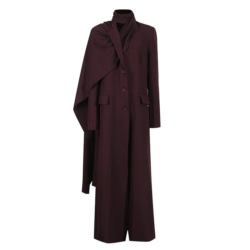 Scarf style long windbreaker suit jacket women's clothing