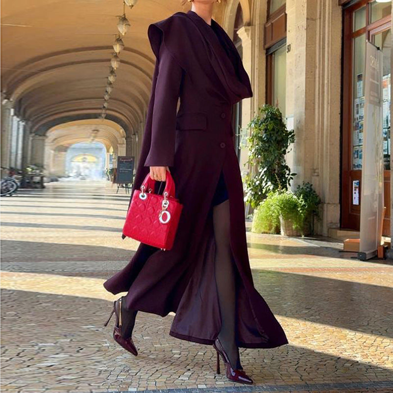 Scarf style long windbreaker suit jacket women's clothing