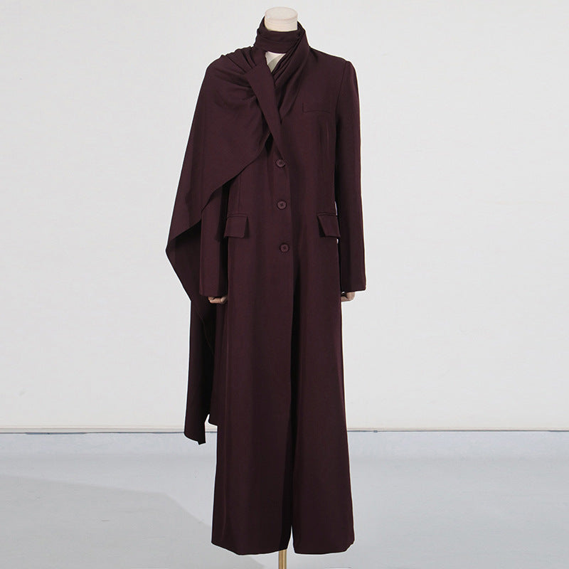 Scarf style long windbreaker suit jacket women's clothing