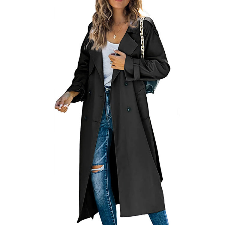 Women's Autumn/Winter Trench CoatOuterwear Long Sleeve Double-Breasted Notch Lapel Straight Fit Wool Blend Casual Wear
