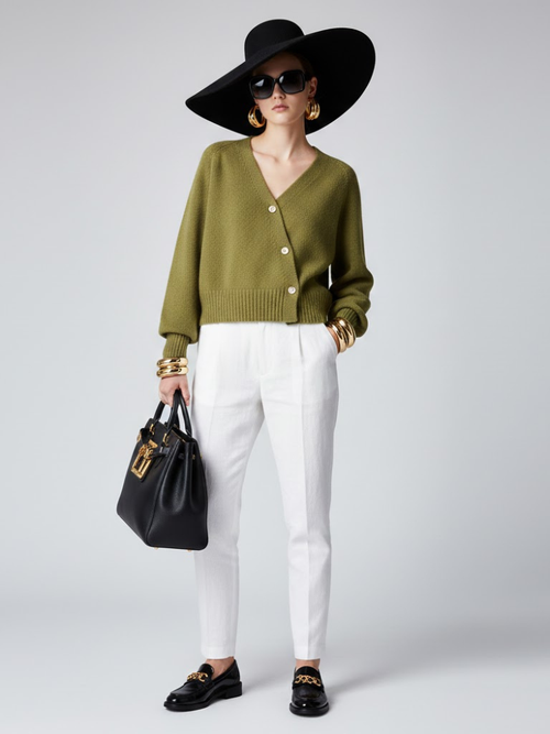 Olive Cropped Knit Cardigan LUDLOW – BYMANYC® New York - Image #0