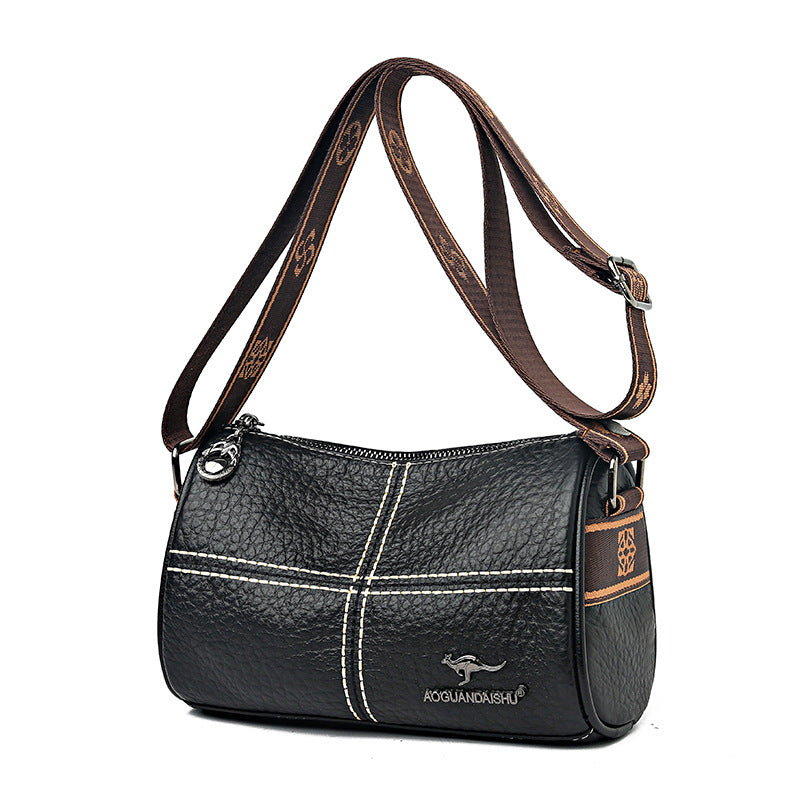 Casual Stitched Genuine Leather Women's Shoulder Bag